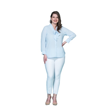 Büyük Beden Kravat Yaka Krep Gömlek