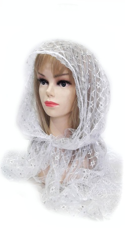 Tapınak başlık-başörtüsü beyaz gipür
