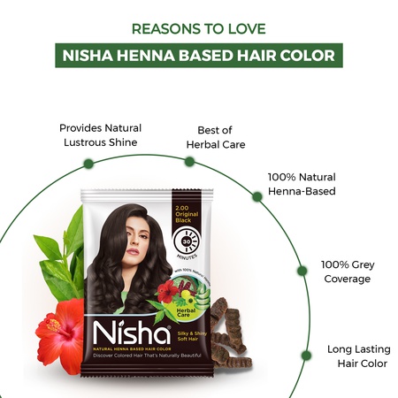 Nisha Hair Colour for Women - Original Black, 10g Each (Pack of 10) | Herbal Conditioning | 100% Henna-Based Hair Colour