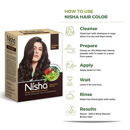 Nisha Hair Colour for Women - Original Black, 60g (Pack of 1) | 100% Pure Henna-Based Powder Ammonia-Free