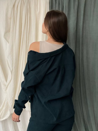 Fitilli kadife takım elbise gömlek+pantolon