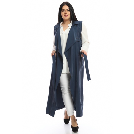 Büyük Beden Kemerli Uzun Yelek