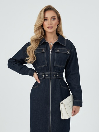 Платье женское джинсовое с длинным рукавом