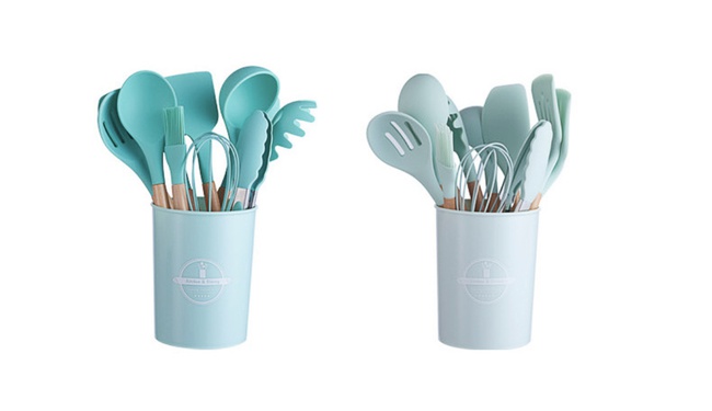 Набор кухонных инструментов из силикона и дерева