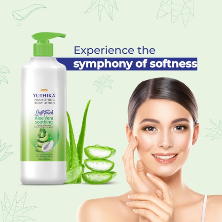 Yuthika Aloe Vera Soft Touch Body Lotion for Women & Men, Lightweight, Non-Greasy, (1000ml)