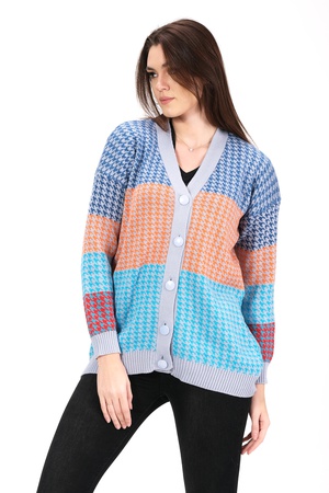 Красочный вязаный кардиган с узором "лом"