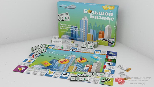 Masa oyunu Big Business - 7 yaşından büyük çocuklar ve yetişkin oyuncular için.
