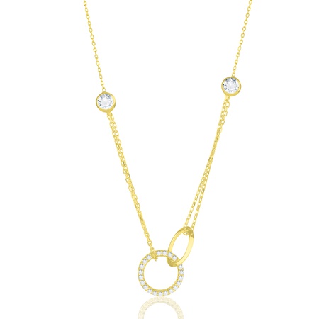 Even & Pétra 14 Ayar Altın Taşlı Çift Zincirli Alyans Kolye