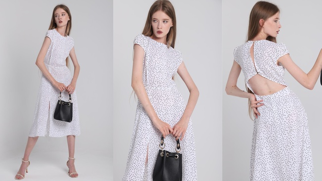 Sırtı açık midi elbise