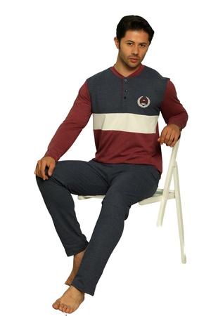 ERKEK PİJAMA TAKIMI - %100 PAMUK - UZUN KOL - DÜĞMELİ