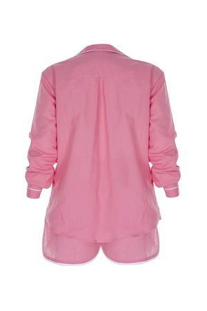 LİNEN- UZUN KOLLU ÜST - ŞORT PİJAMA TAKIM -MERCAN