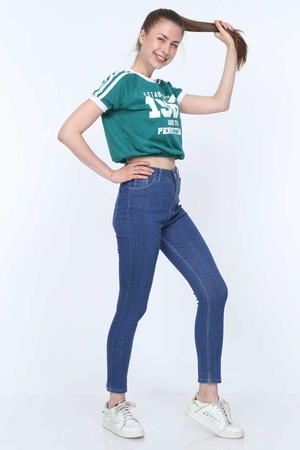 Yüksek Bel Full Power Likra Koyu Mavi Kadın Kot Full Power Likra