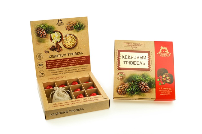 Кедровый трюфель в натуральном шоколаде классический/ с ягодой коробка 120гр