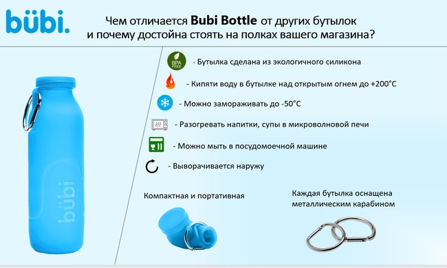Bubi Bottle / Силиконовая бутылка/ бутылка для воды