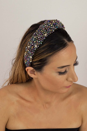 Bijusel El işlemesi Kristal Parlak Boncuklu Kalın Kadife Taç Yeşil