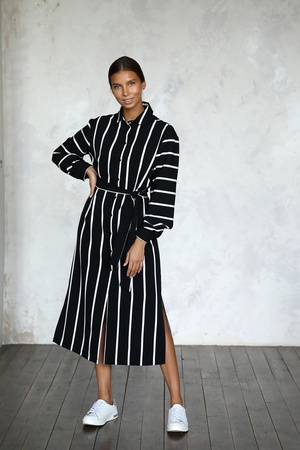 Платье-рубашка с принтом полоска