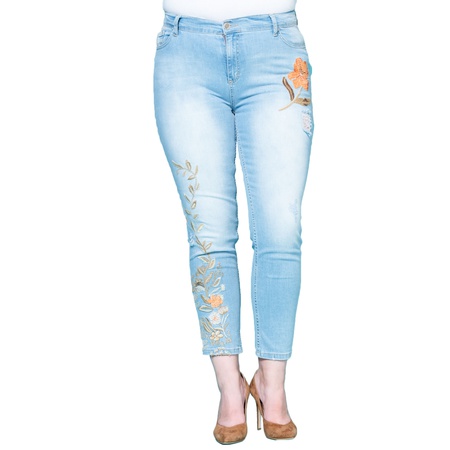 Büyük Beden Nakışlı Spor Kot Pantolon