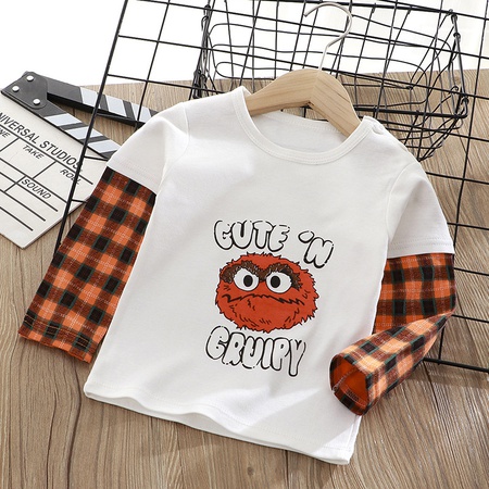 Value Детская нижняя рубашка, футболка из чистого хлопка, новый весенне-осенний топ для малышей с героями мультфильмов для мальчиков и девочек, однотонный детский топ с длинными рукавами