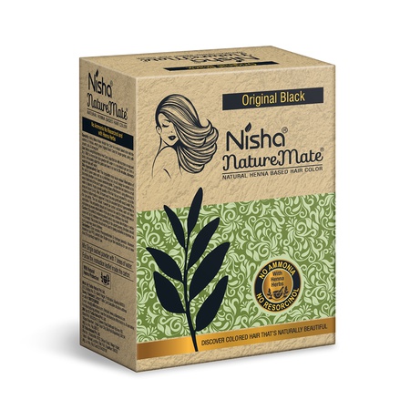 Nisha Naturemate Natural Henna-Based Hair Color 60g - Original Black | Ammonia-Free, Henna Herbs for Healthy Hair