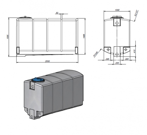 3750 л (с полным сливом) пластиковая прямоугольная емкость