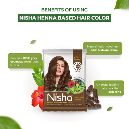 Nisha Hair Colour for Women - Brown 4.0, 10g Each (Pack of 10) | Herbal Conditioning | 100% Henna-Based Hair Colour