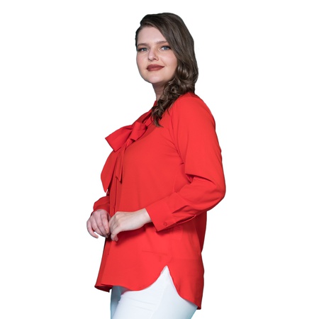 Büyük Beden Kravat Yaka Krep Gömlek