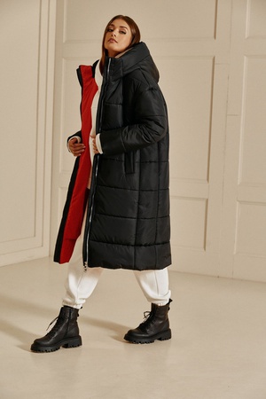 Kadın siyah kapitone kapüşonlu ceket