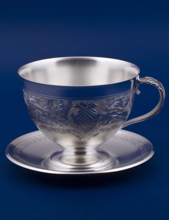 Серебряная чашка с блюдцем №3 "Ривьера"