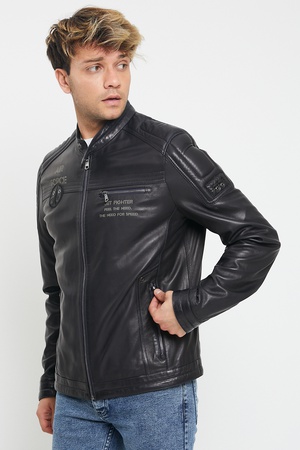 Кожаная куртка мужская - Slim Fit