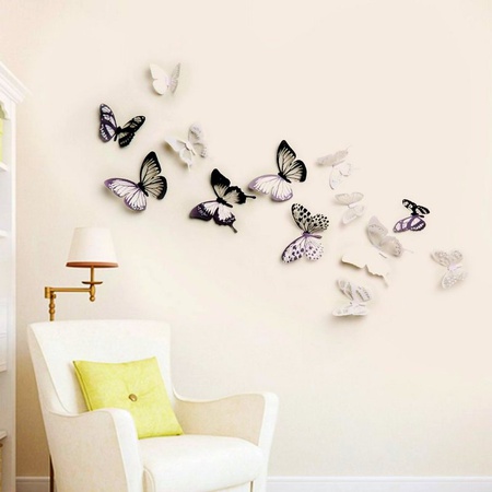 Наклейки 3Д бабочки (черно-белые)