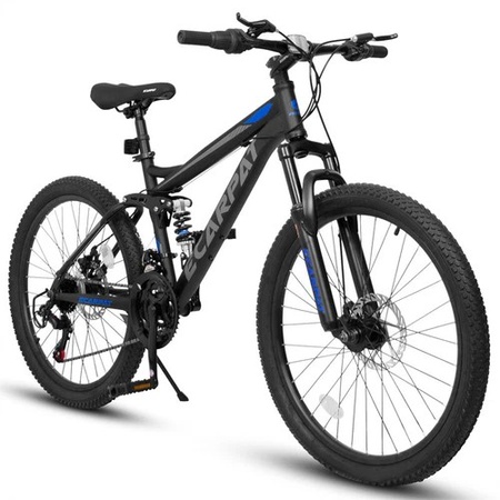 24 inch Mountain Bike 21 Speed Dual Disc Brakes Full Suspension Non-slip-Black
