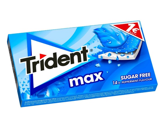 Жевательная резинка без сахара Trident max 27 гр Перечная мята