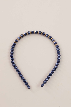 Ortası Altın Rondelalı Lacivert İnci Taç