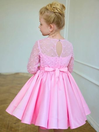 Платье нарядное для девочек с флокированным верхом и пышной атласной юбкой