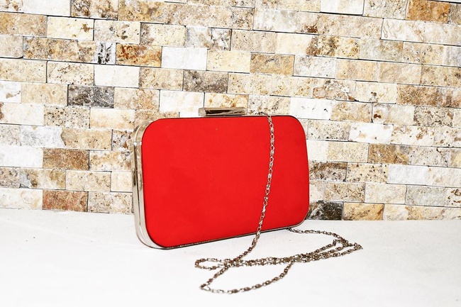 Metal Kasalı Abiye El Çantası-Süet