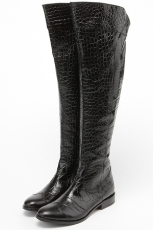 Черные ботфорты под крокодила s028