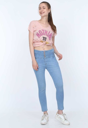 Full Power Likra Yüksek Bel Geniş Kemer Bel Detaylı Kadın Kot