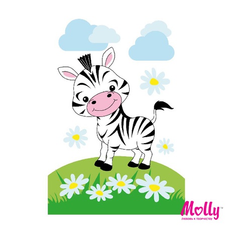 Раскраска по номерам Зебрёнок на полянке