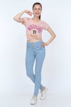 Full Power Likra Yüksek Bel Geniş Kemer Açık Mavi Kadın Kot