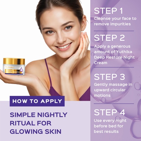 Yuthika Youth & Glow Deep Restore Night Cream for Women, Oil-Free, Reduces Dark Spots & Wrinkles (50g)