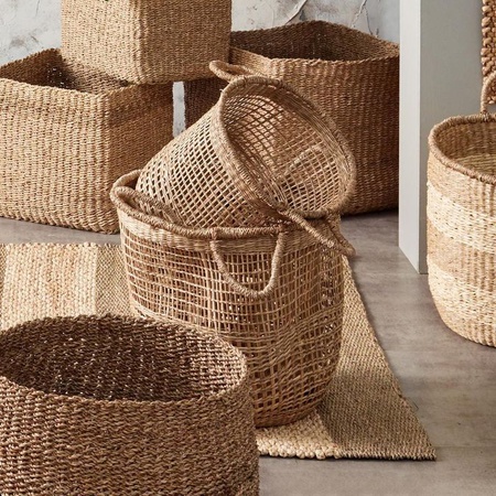 Соломенная корзина, круглая плетеная корзина  из водного гиацинта, органайзер, ящик для хранения, горшок для растений