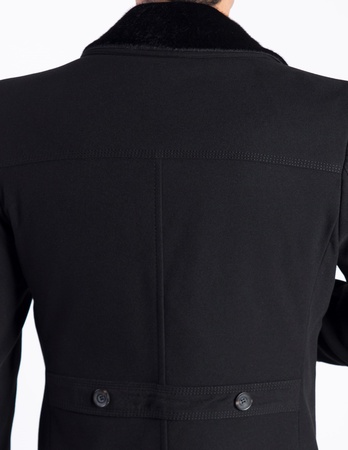 Мужское пушистое двубортное пальто с воротником-каше