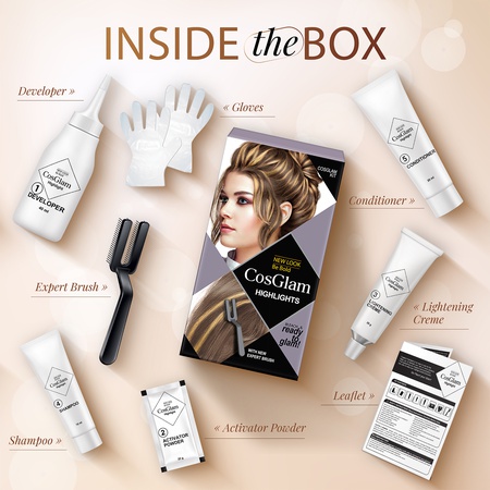 Cosglam Permanent Blonde Highlights Kit For All Hair Types | Balayage & Ombre Styling | 115mL Kit