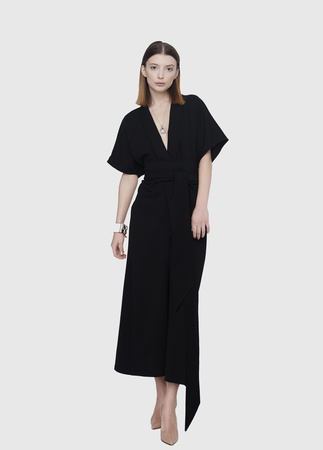 Black Wave Wrap Dress, Black