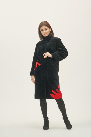 Palto Kadın Silverfox model 806 Siyah / Kırmızı