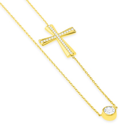 Ожерелье с горизонтальным крестом Even & Pétra из 14k золота с одним камнем