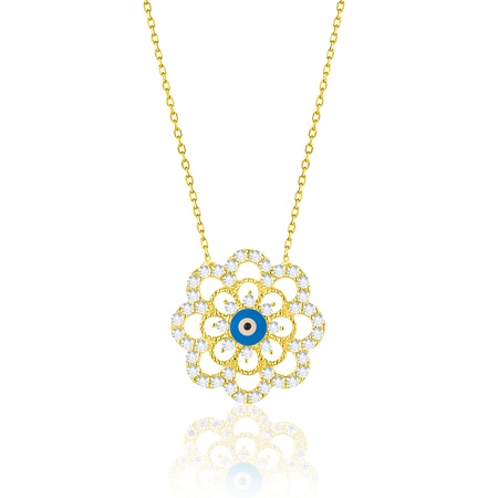Even & Pétra 14 Ayar Altın Taşlı Çiçek Nazar Kolye