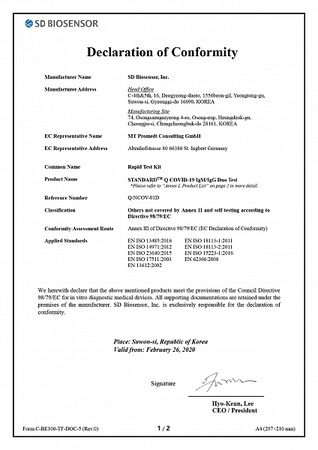 Тест STANDARD Q COVID-19 IgM / IgG Duo