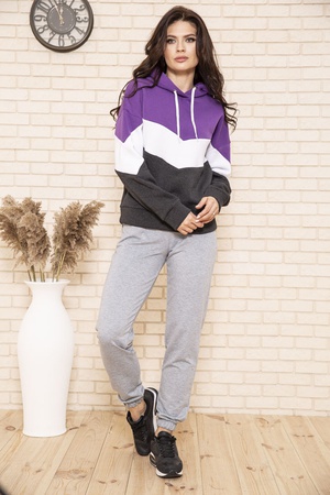 ХУДИ ЖЕНСКИЙ НА ФЛИСЕ  ЦВЕТ ФИОЛЕТОВО-БЕЛЫЙ