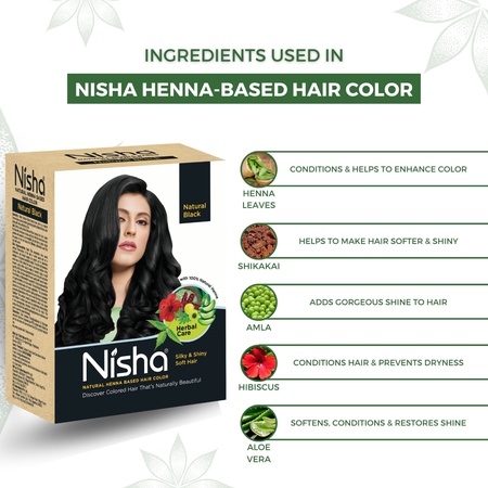 Nisha Hair Colour for Women - Natural Black, 60g (Pack of 1) | 100% Pure Henna-Based Powder Ammonia-Free